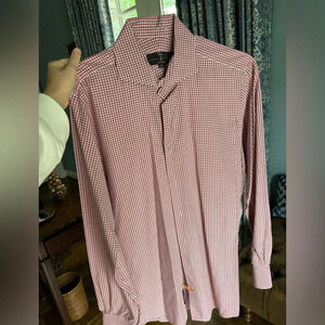 Robert Talbott Button down. Size 16. Red, brown, and white